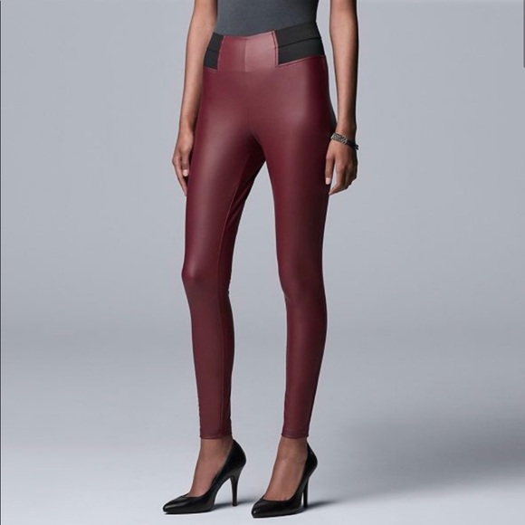 Vera Wang red pleather high waisted leggings - Picture 1 of 2